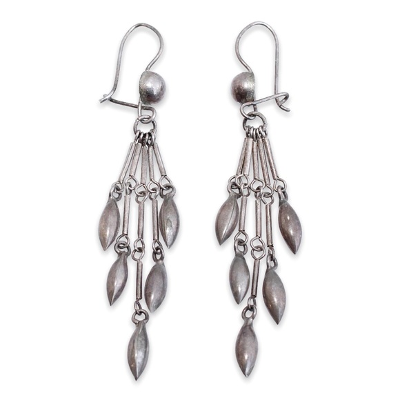 Sterling Silver Fringe Dangle Earrings Long Waterfall Chandelier Bohemian - Picture 1 of 3